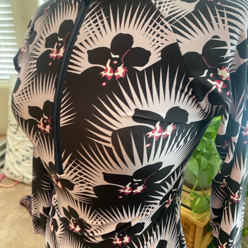 Floral Black and Pink Women Swim One Piece - Picture 2 of 3